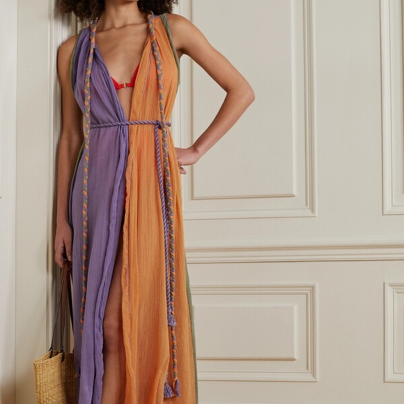 Miguelina Calypso Color-block Cotton-gauze Coverup - Orange - Picture 1 of 8